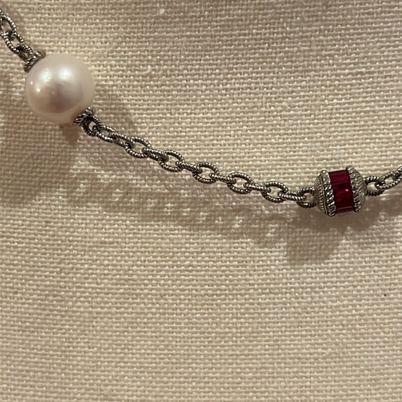 Judith Ripka Sterling Silver Necklace Chain Pearl Diamonique Rhodalite 17” - Picture 4 of 11